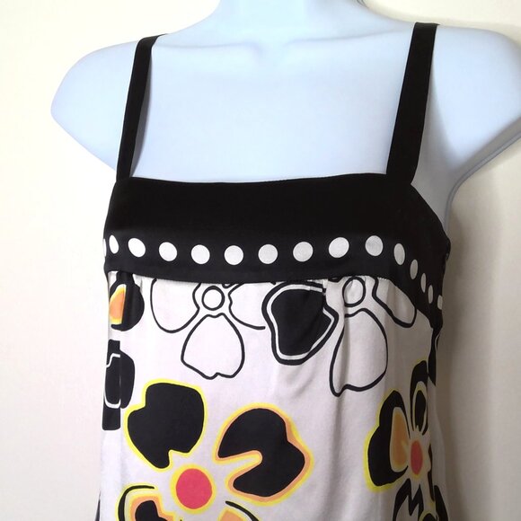 Guess Silk Floral Mini Dress Dots Short Sleeveless Stretch Party Retro XS / TP - Picture 2 of 8